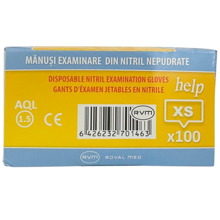 Manusi de examinare din nitril nepudrate, marimea XS, 100 bucati, Help 705910