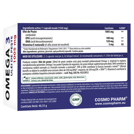 Ulei de peste Omega 3, 30 capsule, Cosmopharm 748305