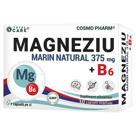 Magneziu marin + Vitamina B6, 30 capsule vegetale, Cosmopharm