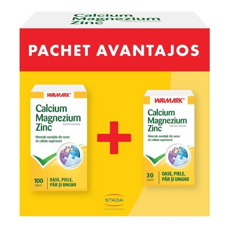 Pachet Calcium Magnezium Zinc, 100+30 tablete, Walmark