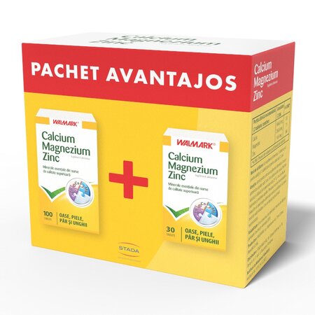 Pachet Calciu Magneziu Zinc, 100 + 30 tablete, Walmark 699798