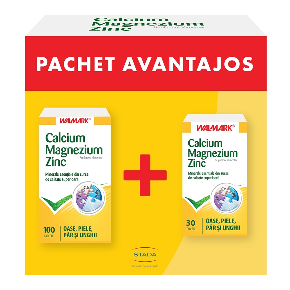 Pachet Calciu Magneziu Zinc, 100 + 30 tablete, Walmark