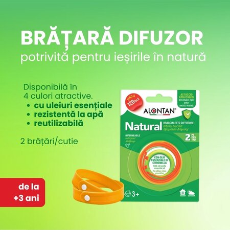 Bratara cu ulei esential Alontan Natural, 2 bucati, Pietrasanta Pharma 746087