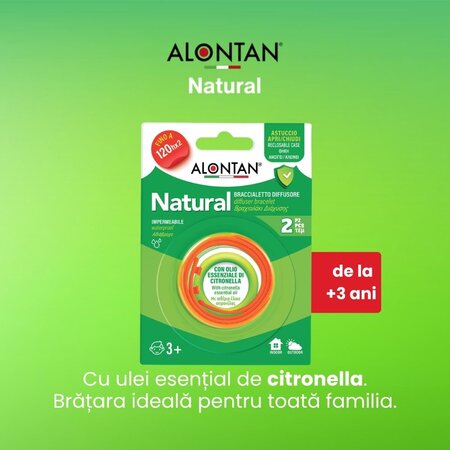 Bratara cu ulei esential Alontan Natural, 2 bucati, Pietrasanta Pharma 746085
