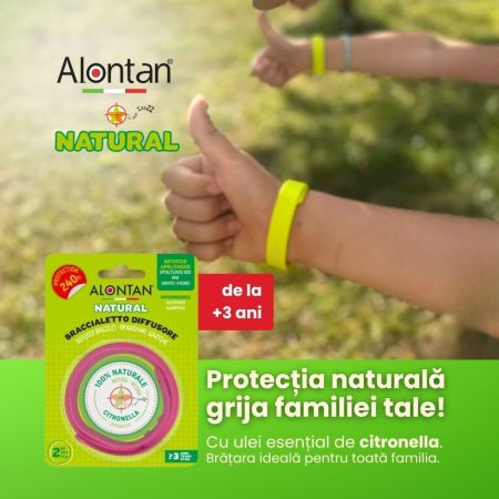 Bratara cu ulei esential Alontan Natural, de la 3 ani, 2 bucati, Pietrasanta Pharma 659048
