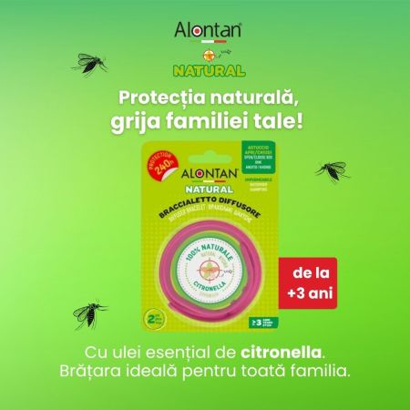 Bratara cu ulei esential Alontan Natural, de la 3 ani, 2 bucati, Pietrasanta Pharma 659049