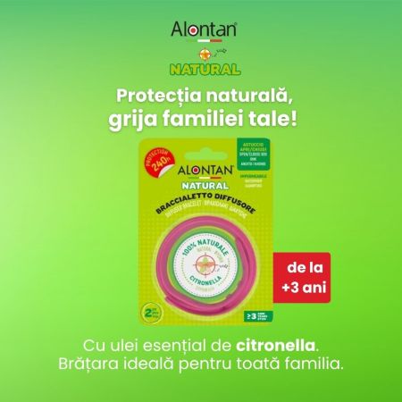Bratara cu ulei esential Alontan Natural, de la 3 ani, 2 bucati, Pietrasanta Pharma 660021