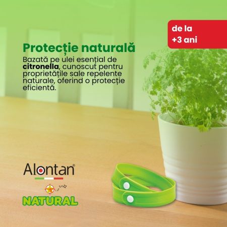 Bratara cu ulei esential Alontan Natural, de la 3 ani, 2 bucati, Pietrasanta Pharma 660022