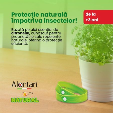 Bratara cu ulei esential Alontan Natural, de la 3 ani, 2 bucati, Pietrasanta Pharma 659050