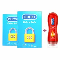 Pachet Prezervative Extra Safe, 18 + 18 bucăți + Lubrifiant Ylang Ylang, 200 ml, Durex