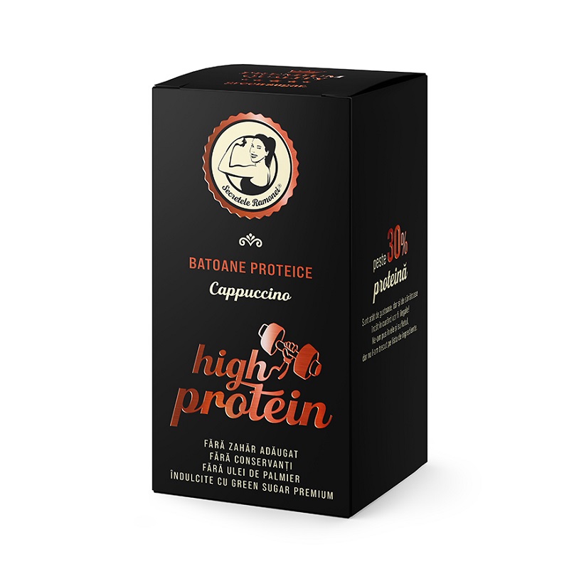 Batoane proteice cu aroma de cappuccino High Protein Secretele Ramonei, 3 bucati, Laboratoarele Remedia