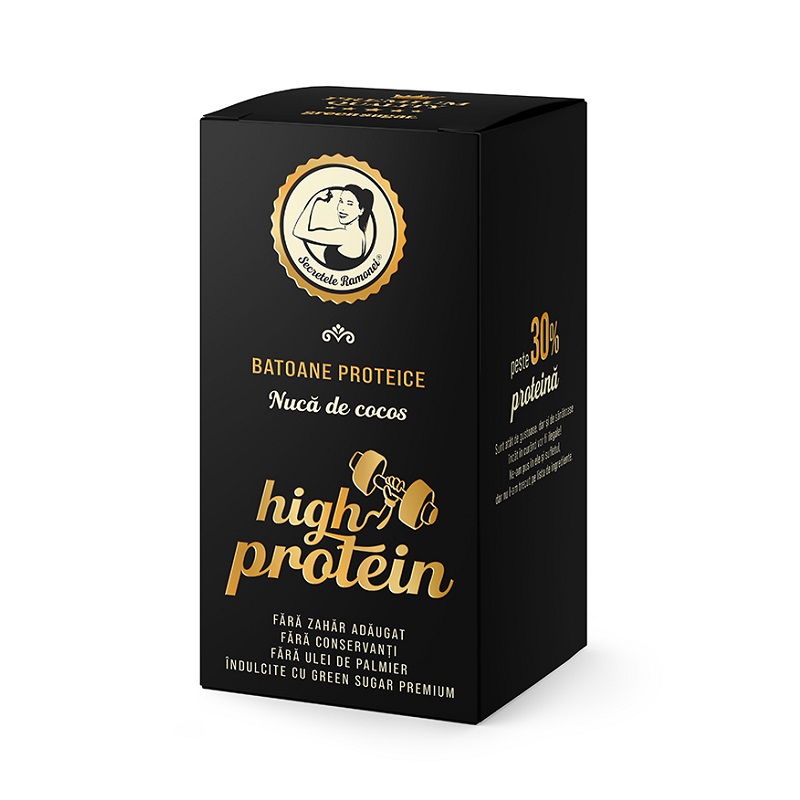 Batoane proteice cu aroma de cocos High Protein Secretele Ramonei, 3 bucati, Laboratoarele Remedia