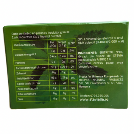 Indulcitor Stevielle, 40 plicuri, Hermes Natural 725783