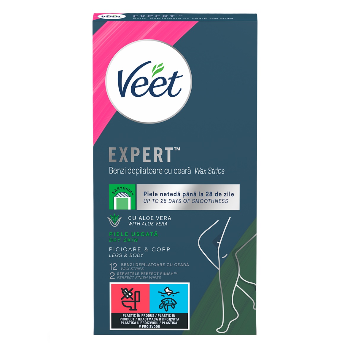 Benzi de ceara cu Aloe Vera pentru picioare, 12 bucati, Veet