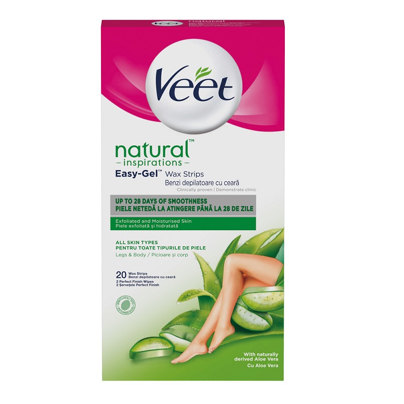 Benzi de ceara cu Aloe Vera pentru picioare, 20 bucati, Veet