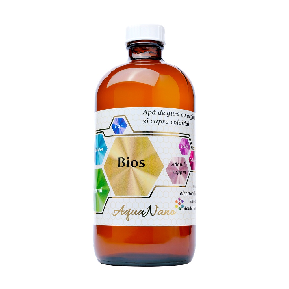 Apa de gura cu argint si cupru coloidal AquaNano Bios, 500 ml, Sc Aghoras Invent