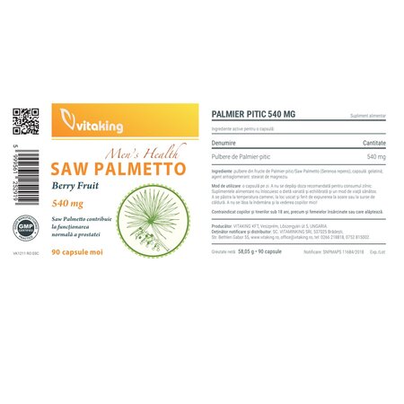 Palmier pitic, 540 mg, 90 capsule, Vitaking 705874
