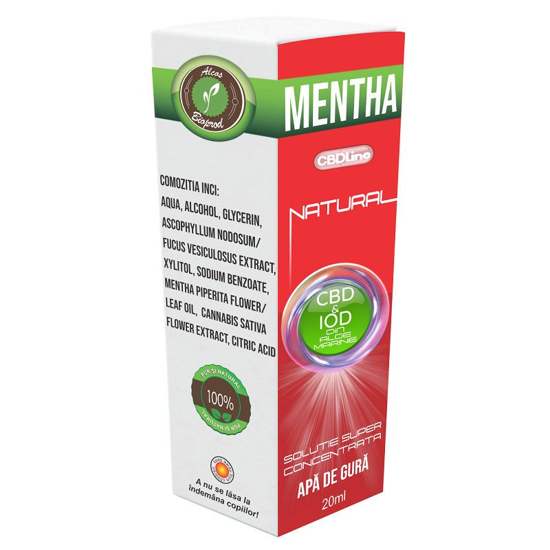 Apa de gura Mentha Natural CBD Line, 20 ml, Alcos Bioprod