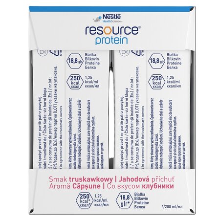 Resource 2.0 + Protein cu aroma de capsuni  fara gluten Resource Protein, 4 x 200 ml, Nestle 708392