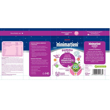 Jeleuri cu soc Minimartieni Gummy, 60 bucati, Walmark 698244