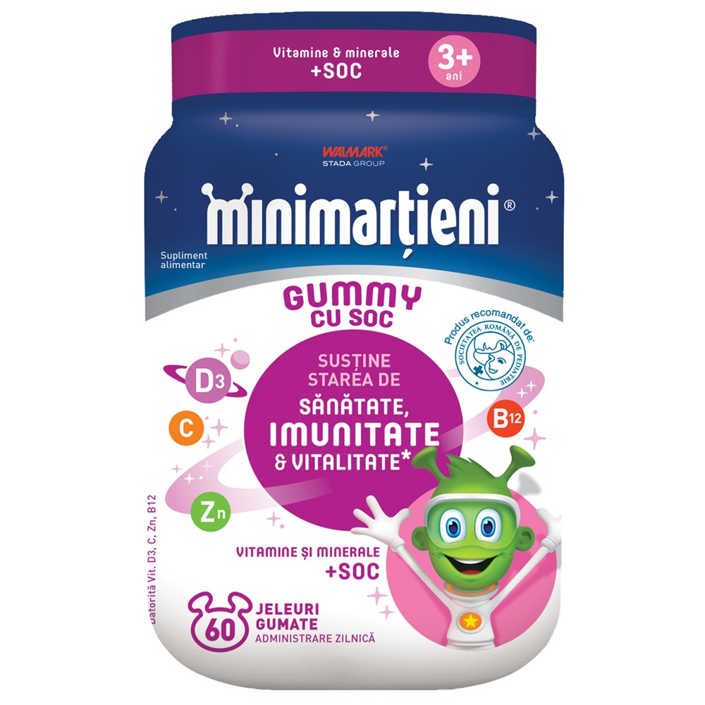 Jeleuri cu soc Minimartieni Gummy, 60 bucati, Walmark