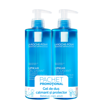 Pachet Gel de curatare Lipikar, 400 ml + 400 ml + Balsam Lipikar Baume Light AP+M, 15 ml Lipikar, La Roche-Posay