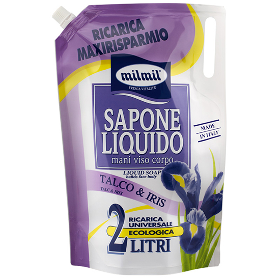 Rezerva sapun lichid cu talc si iris, 2000 ml, Milmil