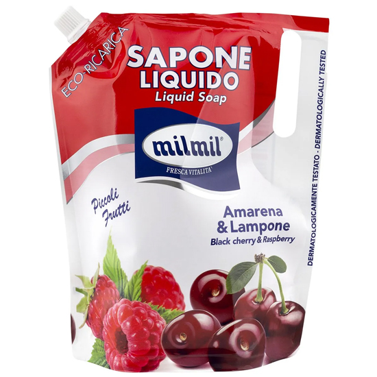 Rezerva sapun lichid cu zmeura si cirese amare, 900 ml, Milmil