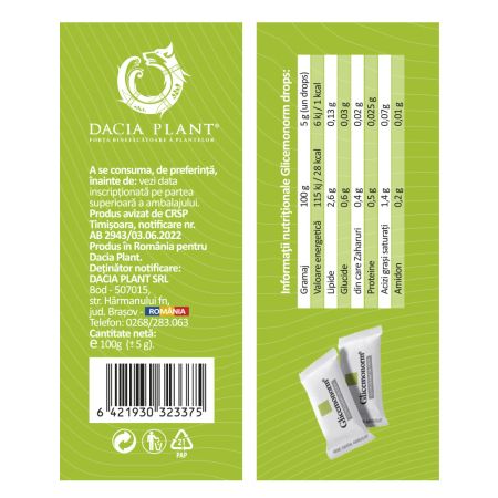 Glicemonorm Drops, 20 bucati, Dacia Plant 593986