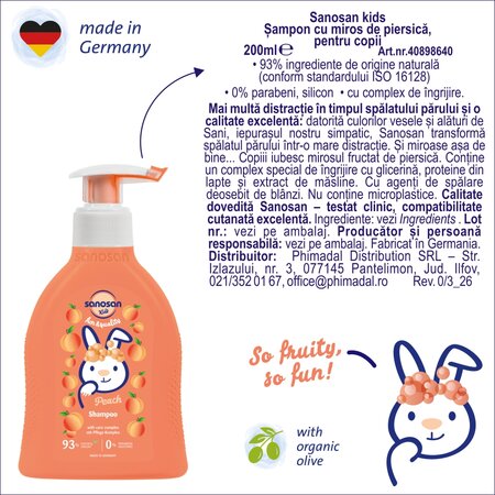 Sampon cu aroma de piersica, 200 ml, Sanosan Kids 737583