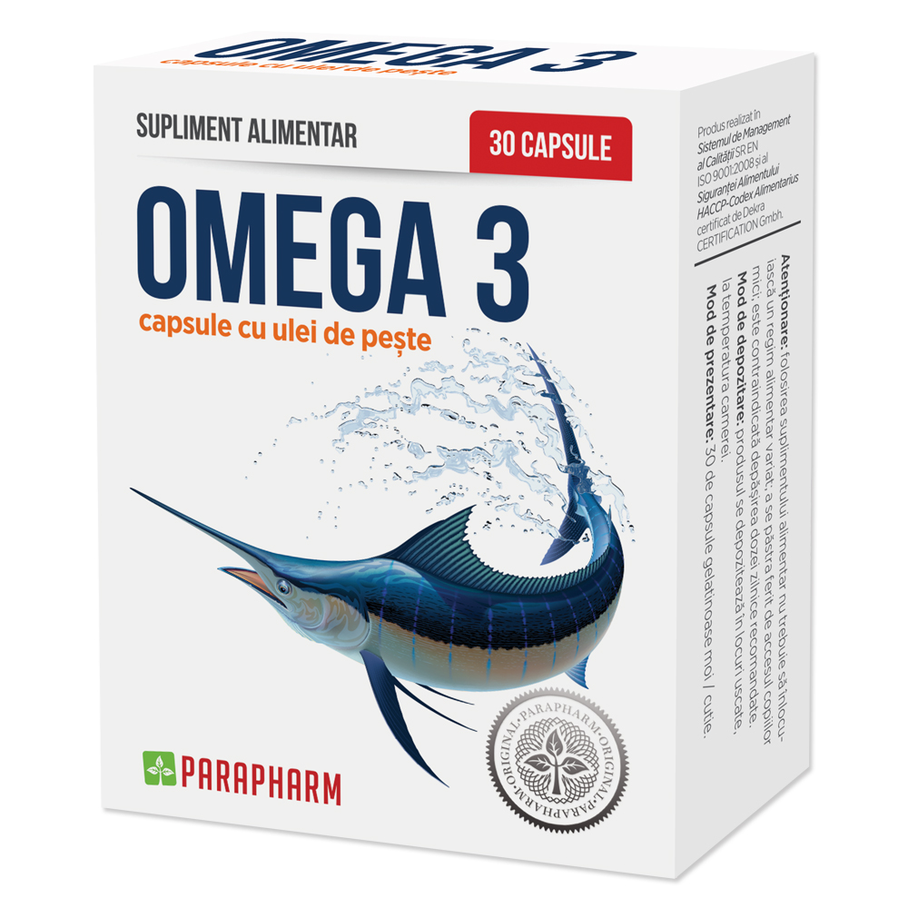 Omega 3 cu ulei de peste, 500 mg, 30 capsule, Parapharm