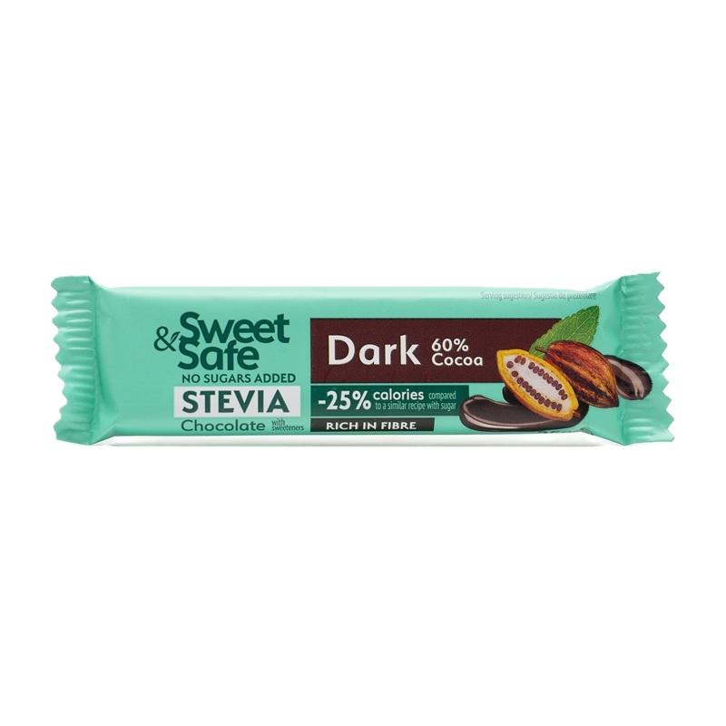 Ciocolata amaruie cu indulcitor natural din stevia, 25 g, Sweet & Safe