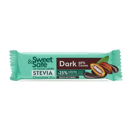 Ciocolata amaruie cu indulcitor natural din stevia, 25 g, Sweet & Safe