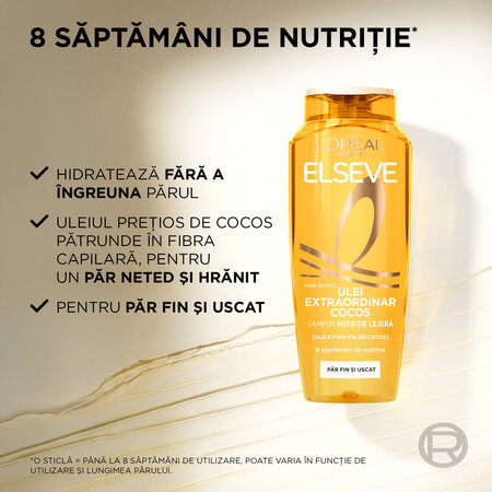 Sampon pentru par normal spre uscat Ulei Extraordinar Cocos, 250 ml, Elseve 696019