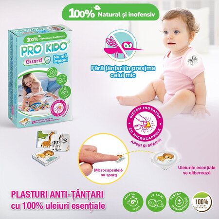 Plasturi difuzori naturali pentru bebelusi si copii Pro Kido Guard, 24 bucati, PharmaExcell 660909