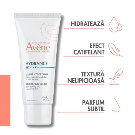 Crema hidratanta pentru ten uscat si foarte uscat Hydrance Riche, 40 ml, Avene 676522