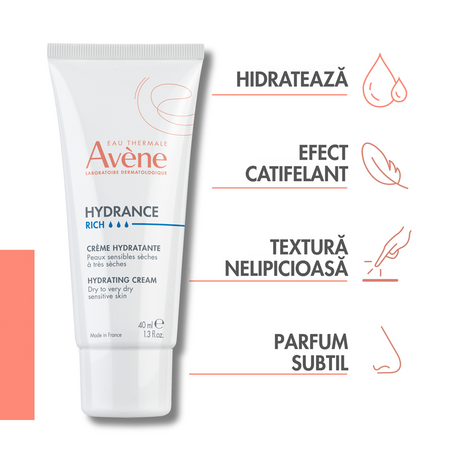 Crema hidratanta pentru ten uscat si foarte uscat Hydrance Riche, 40 ml, Avene 734615