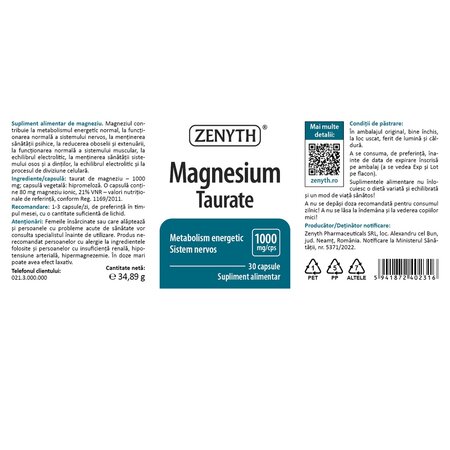 Magnesium Taurate, 30 capsule, Zenyth 701555