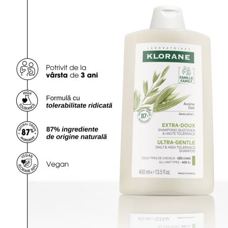 Sampon cu extract de ovaz pentru utilizare frecventa, 400 ml, Klorane 672068