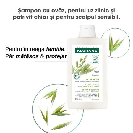 Sampon cu extract de ovaz pentru utilizare frecventa, 400 ml, Klorane 672067