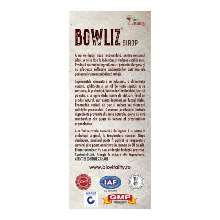 Sirop Bowliz, 200 ml, Bio Vitality 703643