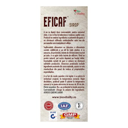 Sirop Eficaf, 200 ml, Bio Vitality 703876