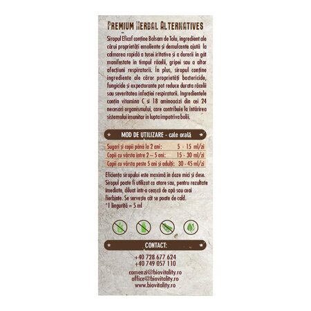 Sirop Eficaf, 200 ml, Bio Vitality 703877