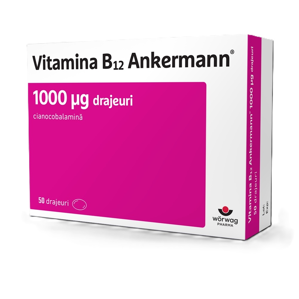 Vitamina B 12 Ankermann, 1000 &mu;g, 50 drajeuri, Worwag Pharma