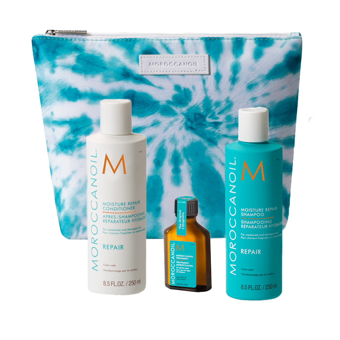 Set Repair Sampon 250ml + Balsam 250ml + Tratament de par 25ml + Souffle nutritiv pentru corp 5ml + Geanta Cosmetica, Moroccanoil