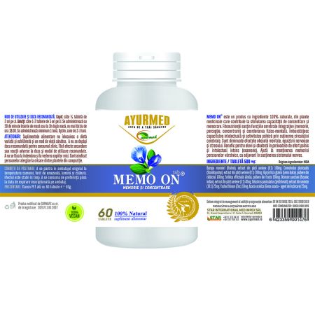 Memo On, 60 tablete, Ayurmed 698128