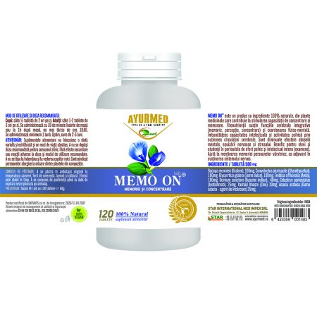 Memo On, 120 tablete, Ayurmed 698349