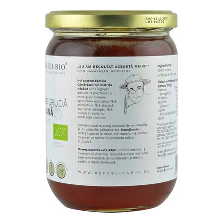 Miere cruda de mana ecologica, 700 g, Republica BIO 610211