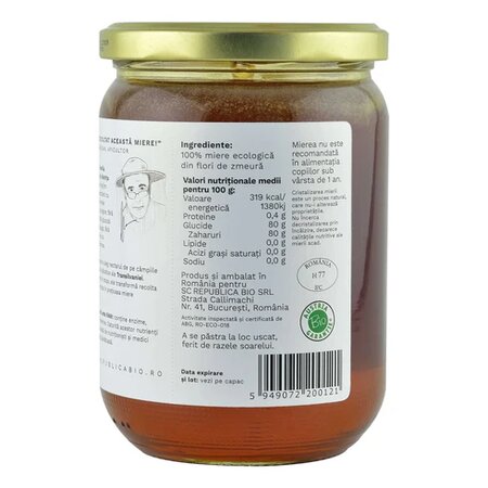 Miere cruda de zmeura ecologica, 700 g, Republica BIO 610212