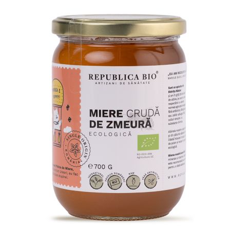 Miere de Zmeura ecologica cruda, 700 g, Republica BIO